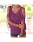 Kobiety letnie koszulki 2020 luźna koszulka Sexy Off Shoulder topy Batwing z krótkim rękawem zasznurować stałe O-neck Lady luźne