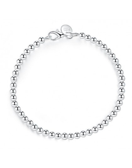 LEKANI 100% 925 solidna prawdziwe srebro moda 4mm koraliki łańcuch bransoletka 20cm dla nastoletnie dziewczyny Lady prezent kobi