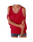 Kobiety letnie koszulki 2020 luźna koszulka Sexy Off Shoulder topy Batwing z krótkim rękawem zasznurować stałe O-neck Lady luźne