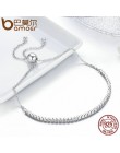 BAMOER polecane marki oferty 925 Sterling srebrna iskrząca Strand bransoletka kobiety Link bransoletka tenisowa biżuteria srebrn