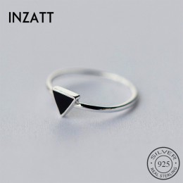 INZATT prawdziwe 925 Sterling srebrny geometryczny czarna emalia trójkąt OL regulowany pierścień minimalistyczny Fine Jewelry dl