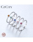 CZCITY oryginalna 925 Sterling Silver VVS zielony Topaz obrączki dla kobiet minimalistyczny cienki koło klejnot pierścionki biżu