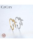 CZCITY koreański 925 srebro Handmade liść oliwny pierścionki dla kobiet wykwintne CZ kamień regulowany otwarty pierścień srebro 