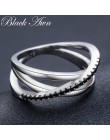 Klasyczne 3.9g 925 Sterling Silver Fine Jewelry bagietka wiersz zaręczyny czarny spinel obrączki dla kobiet Bijoux Femme G006