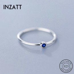 INZATT prawdziwe 925 Sterling Silver niebieski cyrkon okrągły pierścień dla kobiet mody śliczne Fine Jewelry 2019 minimalistyczn