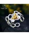 Lotus zabawy prawdziwe 925 Sterling Silver 18K złota pszczoła pierścienie naturalne projektant biżuterii domu straży Honeycomb o