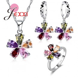 Moda kobieta prezent na boże narodzenie wysokiej jakości 925 Sterling Silver Jewelry Sets Multicolor kryształowy naszyjnik + kol