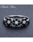 Śliczne 2.1g 925 srebro Fine Jewelry Flower Bague czarny spinel obrączki dla kobiet dziewczyna Party prezent C464