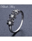 Śliczne 2.1g 925 srebro Fine Jewelry Flower Bague czarny spinel obrączki dla kobiet dziewczyna Party prezent C464