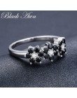 Śliczne 2.1g 925 srebro Fine Jewelry Flower Bague czarny spinel obrączki dla kobiet dziewczyna Party prezent C464