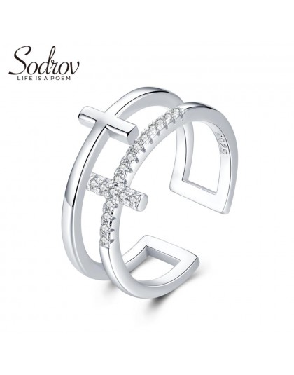 Sodrov srebro 925 biżuteria dla kobiet 925 srebro modny pierścionek na palec z krzyżem rozmiar regulowane otwarcie srebrnych pie