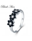 Śliczne 2.1g 925 srebro Fine Jewelry Flower Bague czarny spinel obrączki dla kobiet dziewczyna Party prezent C464