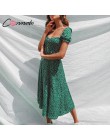 Conmoto letnia sukienka w stylu Vintage kwadratowy kołnierzyk wzburzyc elegancka seksowna sukienka plażowa kobieta zielona w kwi