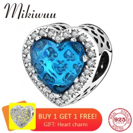 Nowy 925 Sterling Silver Heart shape niebieskie z cyrkonią diy koraliki damskie akcesoria tworzenia biżuterii fit oryginalny Pan