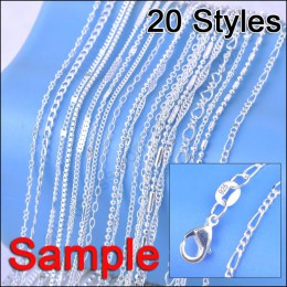 Biżuteria przykładowa kolejność 20 sztuk Mix 20 stylów 18 "oryginalna 925 Sterling Silver naszyjnik z ogniwami zestaw łańcuchy +