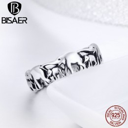 BISAER oryginalny 2019 925 srebro Vintage etniczne słoń zwierząt wieżowych kobiet pierścienie Vintage srebrny Bague GXR344