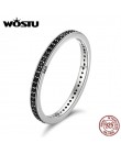 WOSTU autentyczne 925 Sterling Silver Finger wieżowych pierścienie z czarnym CZ dla kobiet moda biżuteria fajny prezent FIR114