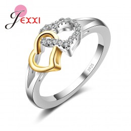 Kobiece serce w kształcie serca romantyczna czysta 925 srebrne pierścionki z cyrkoniami kobiety Bridal Wedding Bague Bijoux