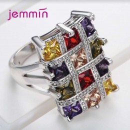 Boutique kobiety 925 srebro kolorowe geometryczne pierścienie kwadratowe duże Cubic cyrkon romantyczna obietnica biżuteria zaręc