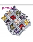 Boutique kobiety 925 srebro kolorowe geometryczne pierścienie kwadratowe duże Cubic cyrkon romantyczna obietnica biżuteria zaręc
