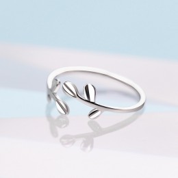OMHXZJ hurtownia moda europejska kobieta dziewczyna wesele prezent srebrne liście otwarte 925 srebrny pierścień RR273