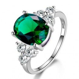 Pierścionki damskie 925 srebro biżuteria pierścionek z owalnym cięciem AAAAA Royal Blue Red Emerald zielona oliwka cyrkon pierśc