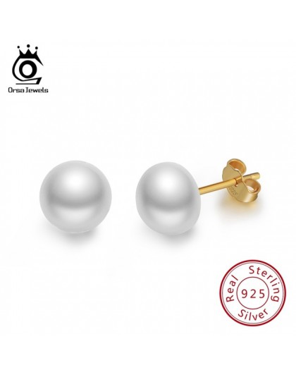 ORSA JEWELS oryginalna świeża woda perła kolczyk na wtyk kolczyki kobiety 8 MM białe różowe perły 925 srebro kobiece Party biżut