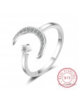 100% 925 solidna prawdziwe srebro Fine Jewelry Moon Star CZ koktajl pierścień otwierający Sizable dla kobiet dziewczyna prezent 