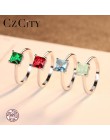 CZCITY Emerald proste kobiet cyrkon kamień palec serdeczny 925 Sterling Silver kobiety biżuteria Prom obrączki ślubne marki prez