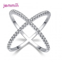 S925 biżuteria srebrna X przejście palec serdeczny kobieta moda Micro betonowa CZ kryształowe pierścionki znak nieskończoności k