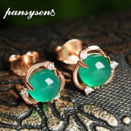 PANSYSEN luksusowy zielony chalcedon stadniny kolczyki prawdziwe 100% 925 srebro moda kolczyki damskie Party Fine Jewelry Wholes