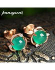 PANSYSEN luksusowy zielony chalcedon stadniny kolczyki prawdziwe 100% 925 srebro moda kolczyki damskie Party Fine Jewelry Wholes