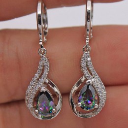 Bague Ringen modne srebro 925 biżuteria Rainbow Topa kolczyki z kamieniem dla kobiet kropla wody kształt spadek kolczyki wysokie