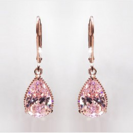 14K różowe złoto różowe diamentowe kolczyki dla kobiet moda różowy Topaz kamień Bizuteria 14K złota granat spadek kolczyk Orecch