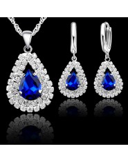 Eleganckie zestawy biżuterii ślubnej 925 Sterling Silver kobiety piękna kropla wody spadek kryształ zaręczynowy naszyjnik kolczy