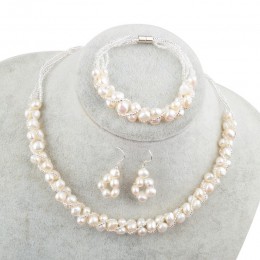 ASHIQI naturalna perła słodkowodna komplety biżuterii i więcej ręcznie robionych kolczyków bransoletka kolczyki dla kobiet NE + 