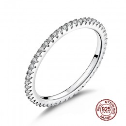 WOSTU gorąca sprzedaż 100% 925 srebrny geometryczny okrągły wyczyść CZ koło Ring Finger dla kobiet biżuteria na prezent zaręczyn