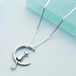 PANSYSEN czysta 925 Sterling Silver kot urok wisiorek naszyjniki dla kobiet nowa moda Jewely małe Chokers naszyjniki Fine Jewelr