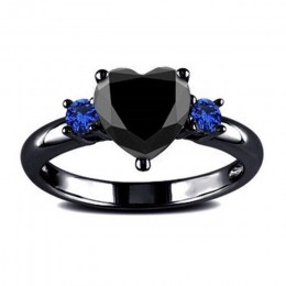 OMHXZJ hurtownie moda europejska kobieta dziewczyna wesele prezent serce czarne niebieskie AAA cyrkon 925 srebrny pierścień RR36