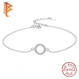 BELAWANG oryginalna 925 srebro bransoletka dla kobiet cyrkonia okrągłe koło uroku bransoletki Chain Link biżuteria srebrna