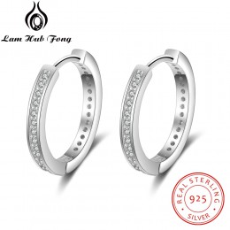 925 srebro okrągła obręcz kolczyki dla kobiet w stylu klasycznym cyrkonia betonowa koło biżuteria wysokiej jakości kolczyki (Lam