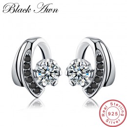 [Czarny AWN] kolczyki ślubne dla kobiet oryginalna 925 Sterling Silver biżuteria czarny spinel kamień Boucle D'oreille Brincos T