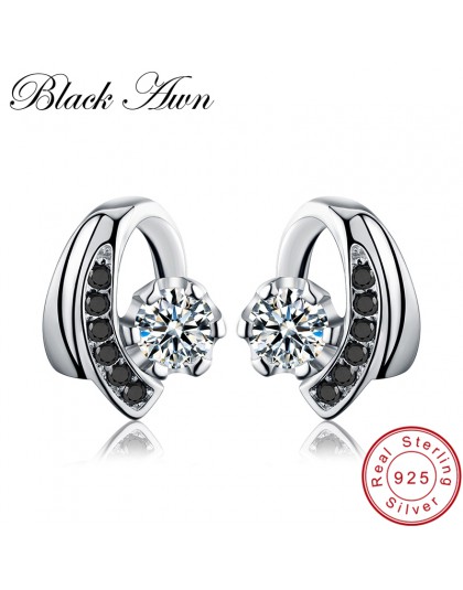 [Czarny AWN] kolczyki ślubne dla kobiet oryginalna 925 Sterling Silver biżuteria czarny spinel kamień Boucle D'oreille Brincos T