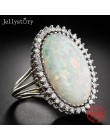 Jellystory Trendy srebro 925 biżuteria pierścień owalny kształt Opal kamień cyrkonowy pierścienie dla kobiet Wedding Party preze