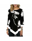 Nieregularny kwiat wydruku z długim rękawem Tshirt kobiet O-Neck modne ciuchy trójnik żeński koszule Casual S-5XL