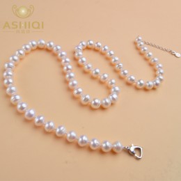 ASHIQI naturalna perła słodkowodna naszyjnik 8-9mm w pobliżu okrągłej perły biżuteria dla kobiet prezent