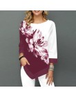 Nieregularny kwiat wydruku z długim rękawem Tshirt kobiet O-Neck modne ciuchy trójnik żeński koszule Casual S-5XL