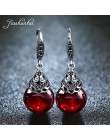 JIASHUNTAI Retro 100% 925 Sterling Silver okrągły granat spadek kolczyki dla kobiet naturalny czerwony kamień szlachetny Ruby Fi
