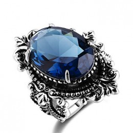 Bague Ringen New Arrival Vintage duży owalny Sapphire Gemstome pierścienie dla kobiet mężczyzn 925 srebrny pierścień przyjęcie r