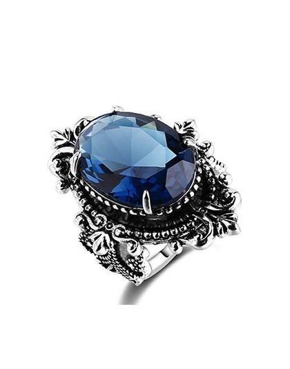 Bague Ringen New Arrival Vintage duży owalny Sapphire Gemstome pierścienie dla kobiet mężczyzn 925 srebrny pierścień przyjęcie r
